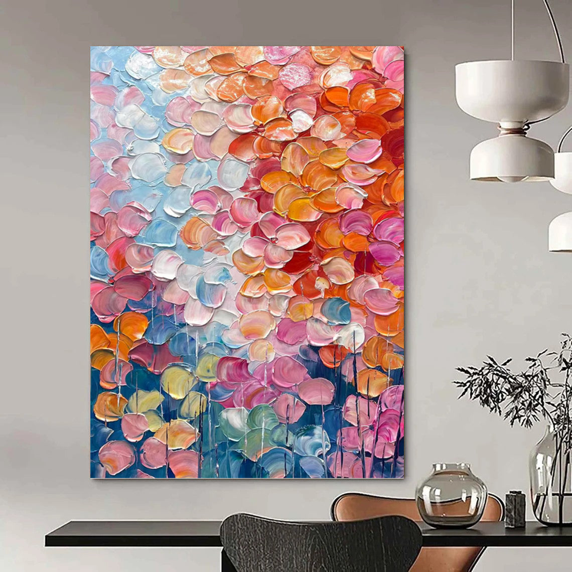 Vertical Hand - Painted Textured Custom Abstract Canvas for Dining Room and Hotel DKH1657