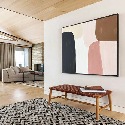 “Soft Geometric Shapes” - Black, Beige, Pink, Brown - Minimalist Geometric Forms - Acrylic Painting HB1311