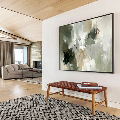 “Muted Tones Abstraction” - Green, Gray, Beige, Textured Layers - Abstract Oil Painting HB1535