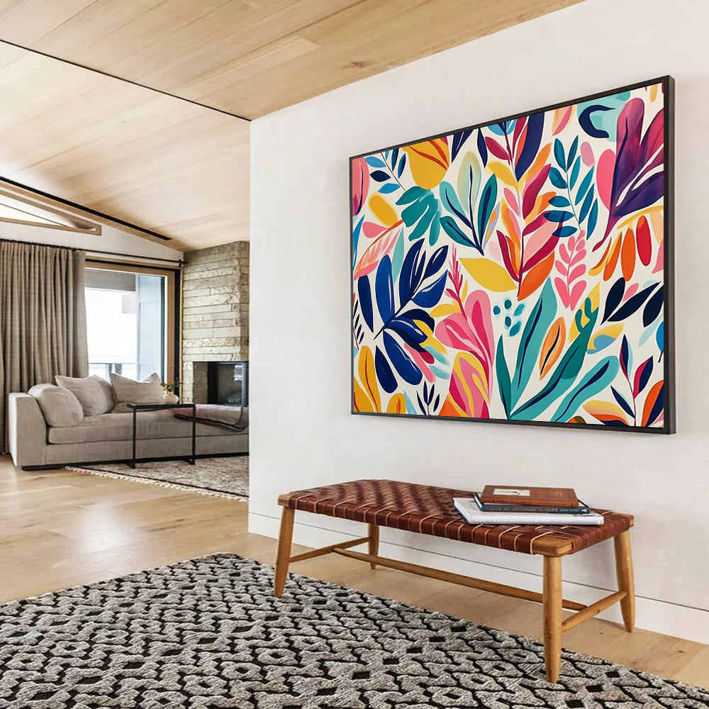 “Colorful Leaf Pattern” - Blue, Green, Pink, Yellow, Vibrant Botanical Design - Gouache Painting HB1661