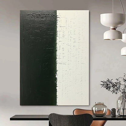 Contemporary abstract canvas featuring dark green handwritten text and layered black ink, evoking a sense of hidden narratives awaiting discovery. DLZ1522