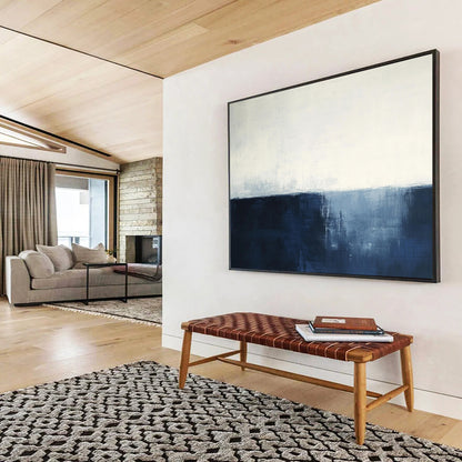 “Navy - White Abstract Horizon” - Navy, White, Subtle Horizon Painting On Canvas HB0833