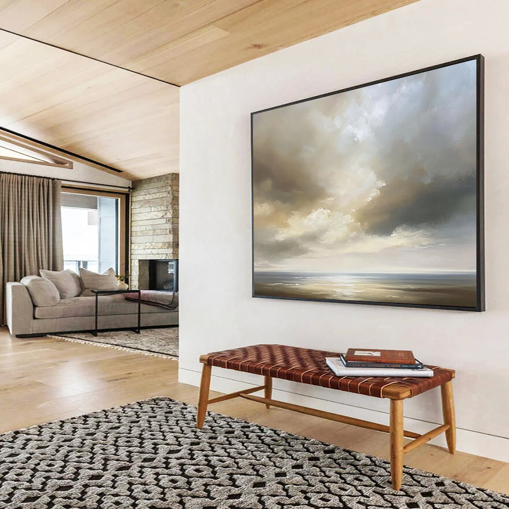 “Moody Sea and Sky” - Greys, Browns, Blues, Sea - Scape - Abstract Oil Painting HB1581
