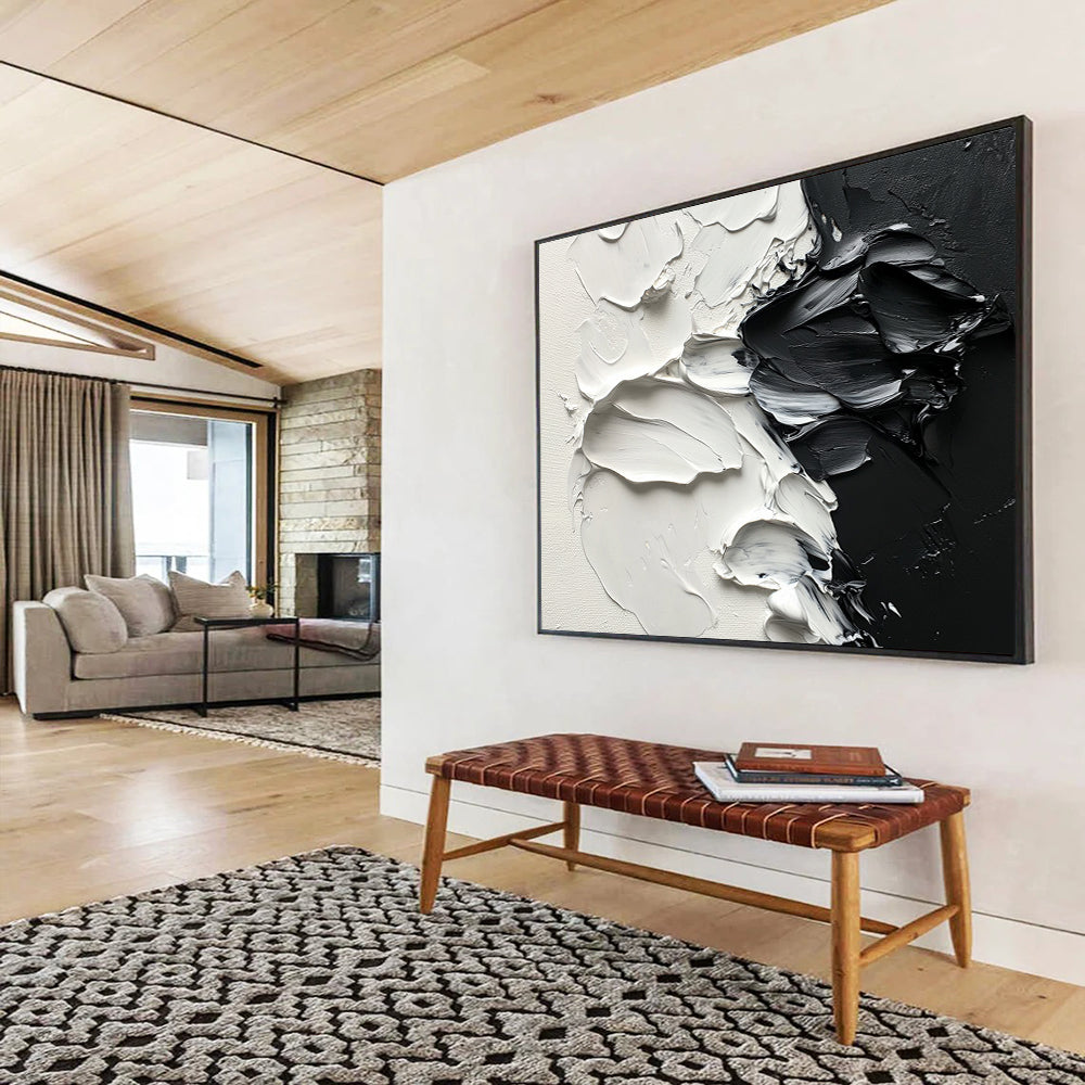 “Black - White Textured Strokes” - Black, White, Thick Textured Paint Strokes - Impasto Oil Painting HB1777