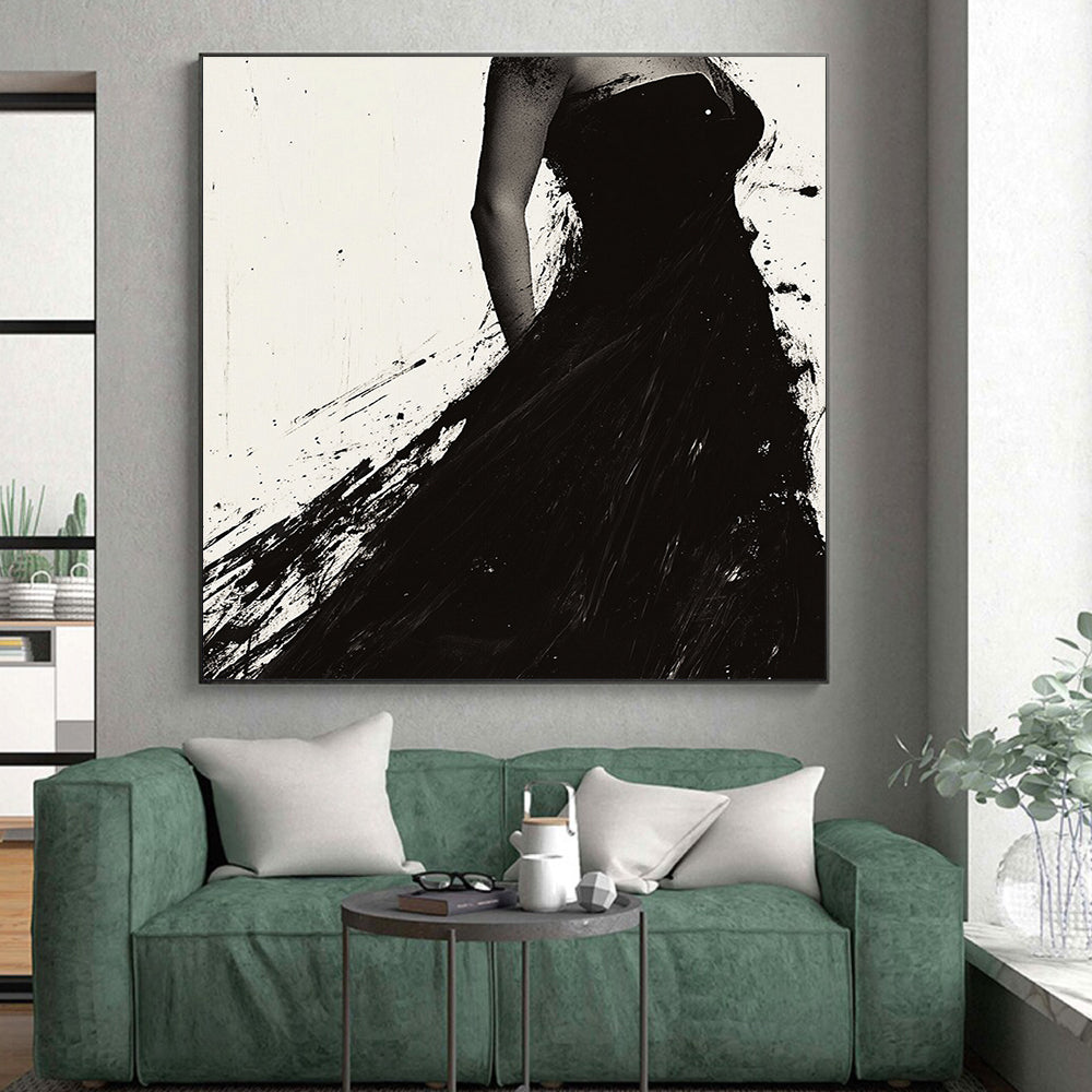 Black Dress Silhouette "Elegant Splash" Painting On Canvas HB303