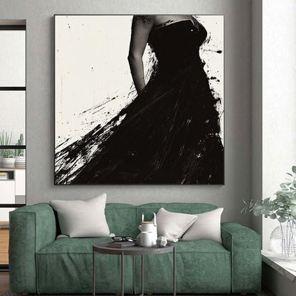 Black Dress Silhouette "Elegant Splash" Painting On Canvas HB303