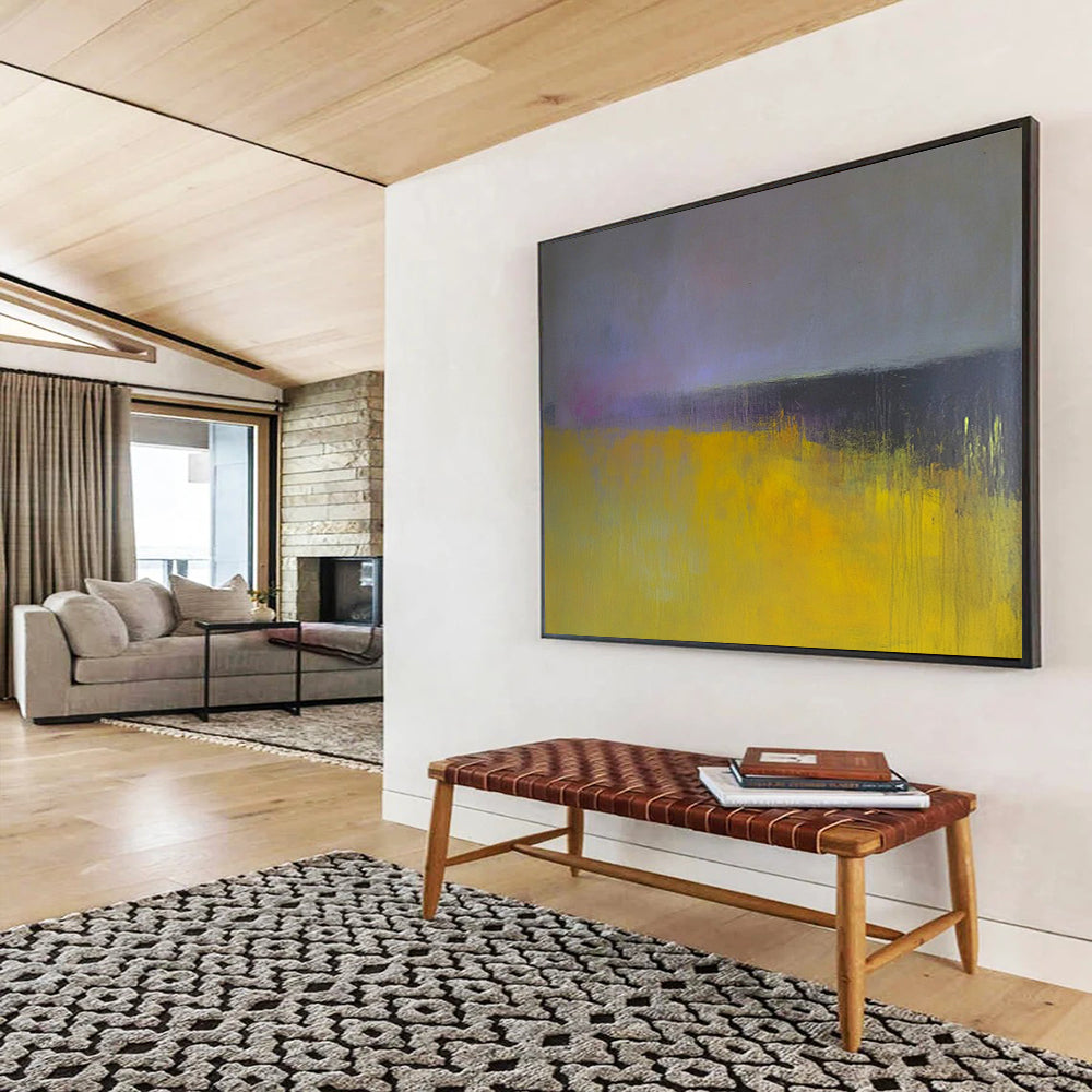 “Yellow - Purple Abstract Fields” - Yellow, Purple, Abstract Landscape Painting On Canvas HB1113