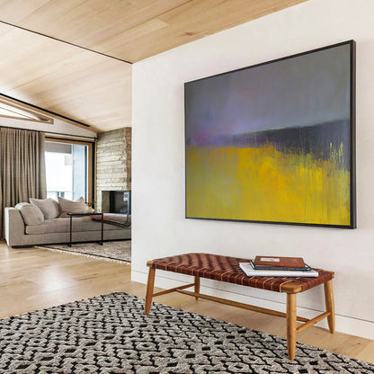 “Yellow - Purple Abstract Fields” - Yellow, Purple, Abstract Landscape Painting On Canvas HB1113