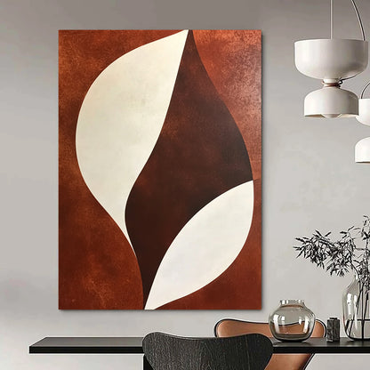 Large contemporary hand-painted abstract artwork featuring brown and white shapes with minimalist soft lines and geometric organic patterns. DLZ0979
