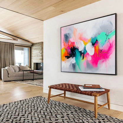 “Colorful Abstract Expressionist Burst” - Pink, orange, green, blue, white; Vibrant abstract expressionist; Acrylic Painting On Canvas HB1260