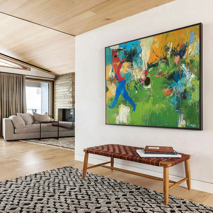 “Vibrant Sports Abstract” - Red, Blue, Green, Yellow with Dynamic Figures - Painting On Canvas HB1377