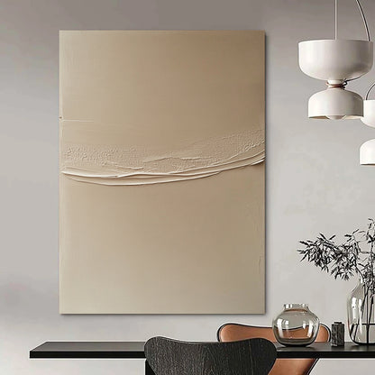 Contemporary abstract artwork featuring a beige wall with a delicate white line, highlighting contrasting textures and subtle shadows for depth. DLZ1434