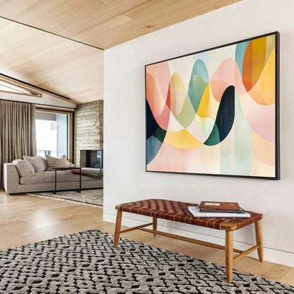 “Colorful Wavy Shapes” - Pastel pink, green, yellow, Abstract Geometric Painting HB0629
