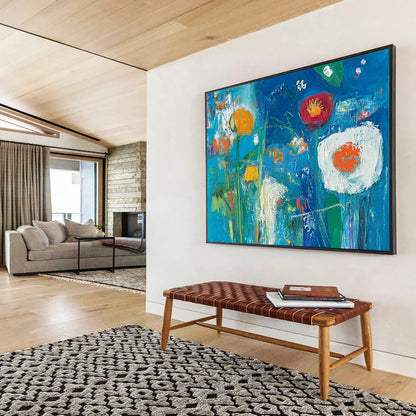 “Blue Floral Abstract” - Blue, Colorful Flowers, Abstract Garden HB1140