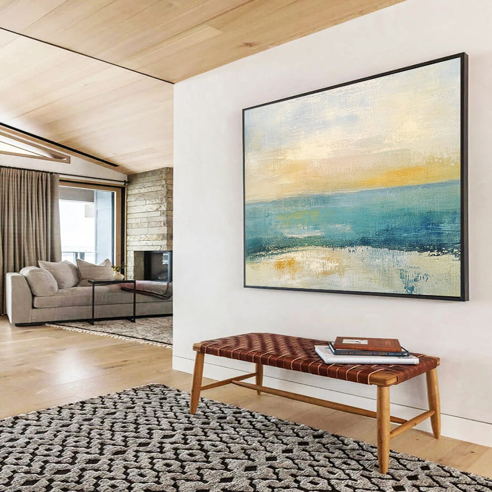 “Coastal Color Blend” - Blue, Yellow, Orange, Textured Sea and Sky Painting On Canvas HB0941