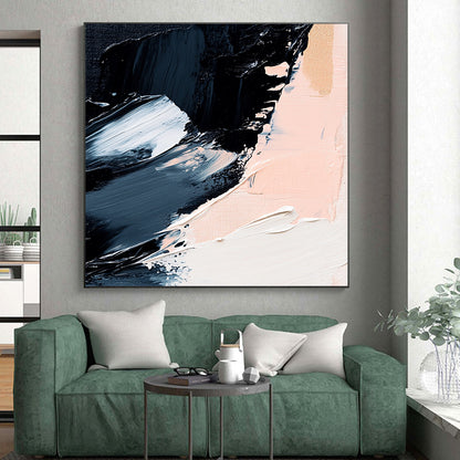 Black, White, Gold, Blush, Brush Strokes "Gilded Blush Drama" Abstract Gestural Painting On Canvas HB168