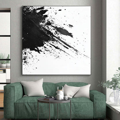 Black and White Energetic Splatter "Dynamic Impact" Painting On Canvas HB300
