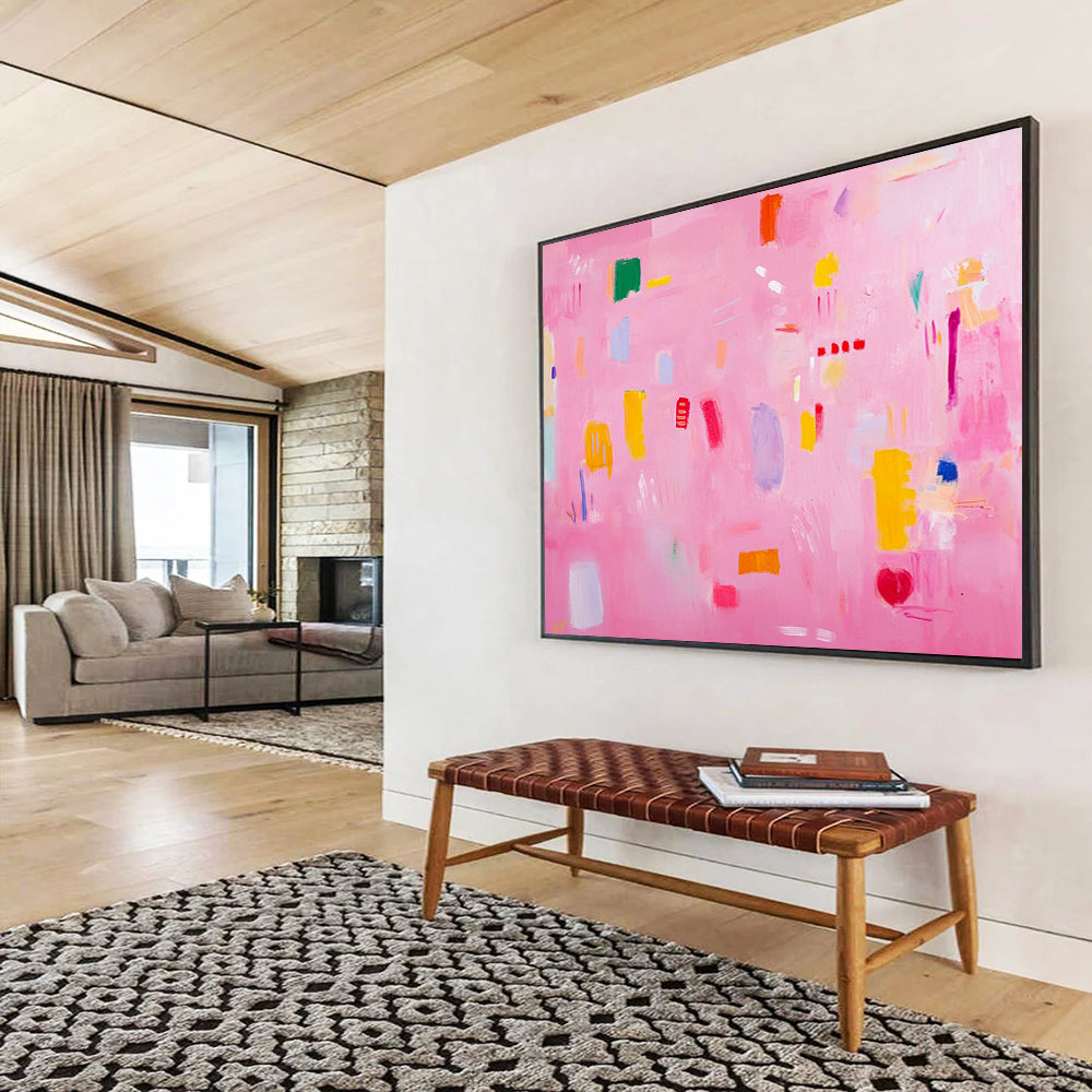 “Playful Pink Abstract Shapes” - Pink, Colorful Shapes, Abstract Painting On Canvas HB0691