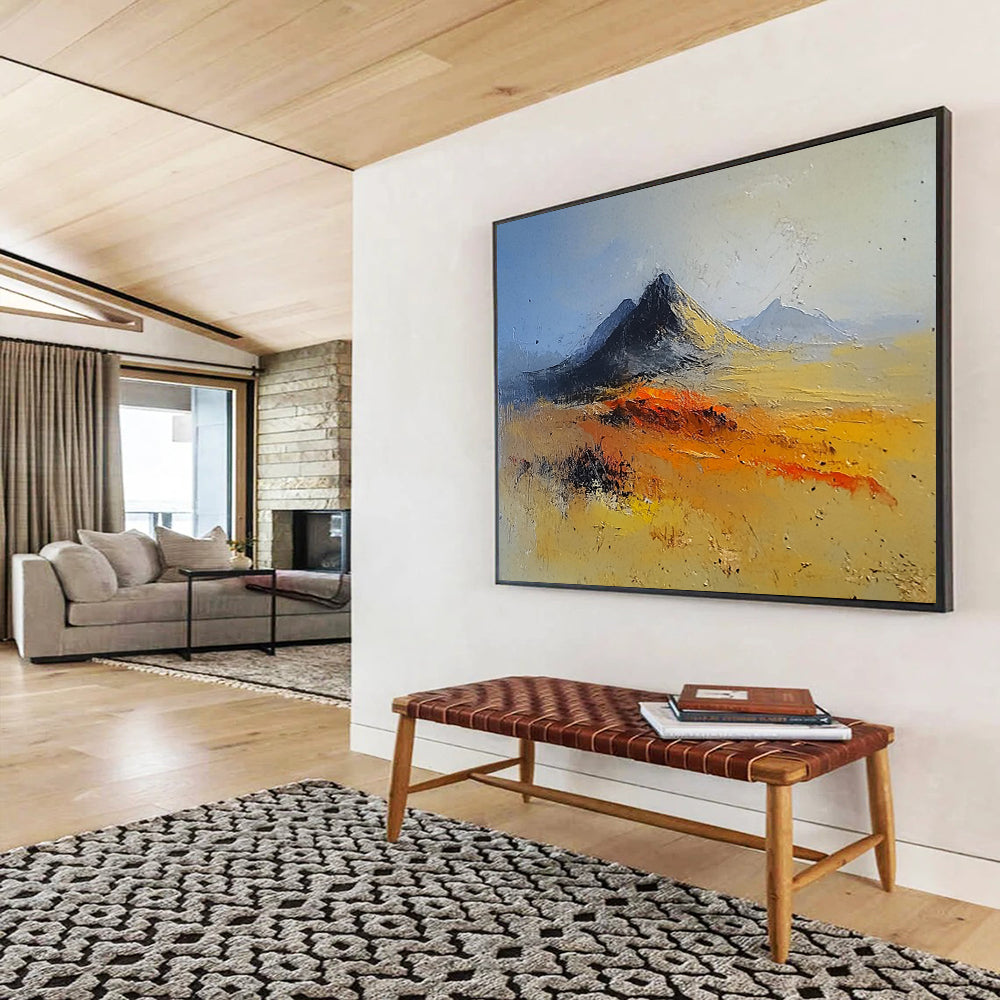 “Desert Mountains” - Vibrant Oranges, Yellows, Blues, Textured Desert and Mountains - Oil Painting HB1609