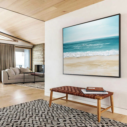 “Minimalist Beach” - Soft Blues, Beiges, Whites, Calm Beach Scene - Impasto Oil Painting HB1745