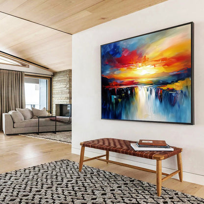 Vibrant Sunset Waterfall in Bold Colors - Expressive Abstract Landscape Painting On Canvas HB0437