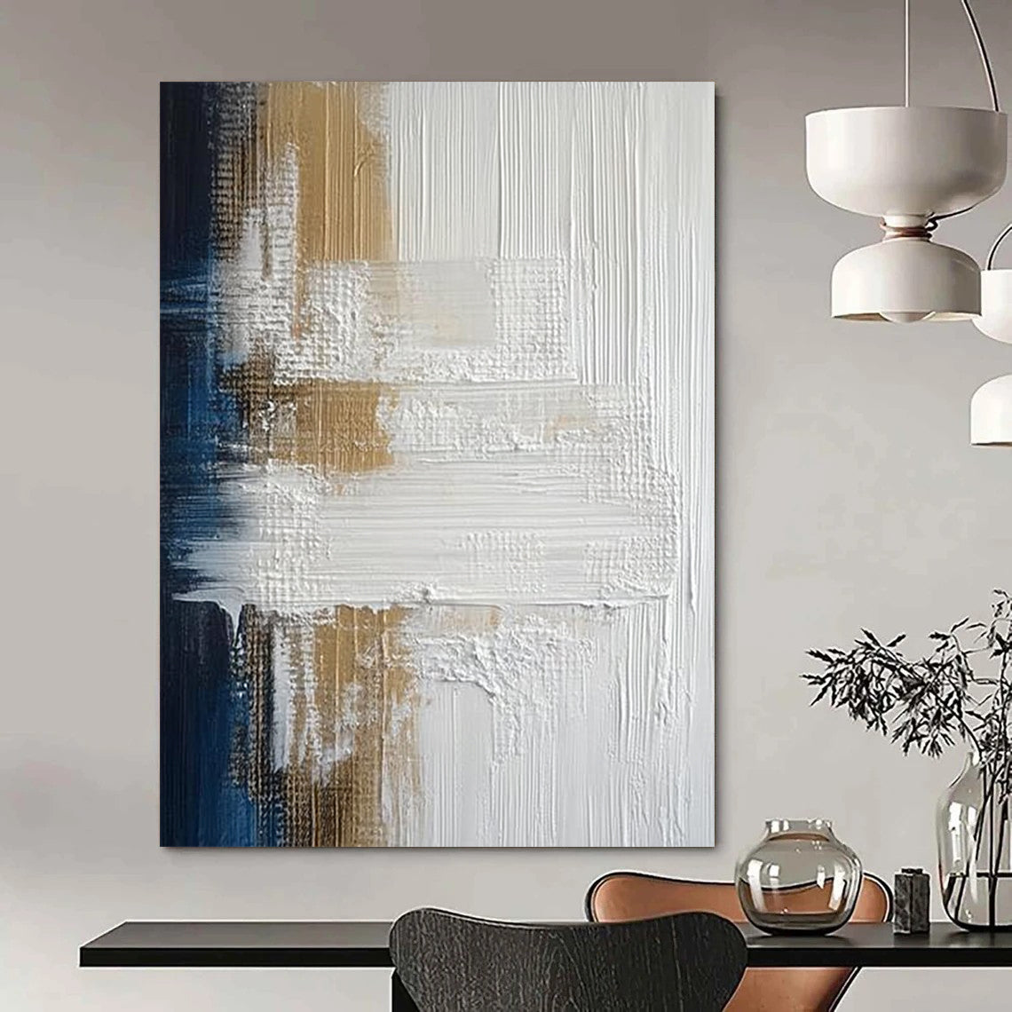 Contemporary hand-painted abstract art featuring vibrant colors and dynamic shapes perfect for enhancing modern living spaces. DLZ1772