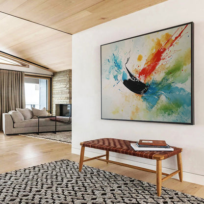 “Whale in Color Bursts” - Black Whale, Colorful Splashes, Abstract Marine Animal Painting On Canvas HB1099