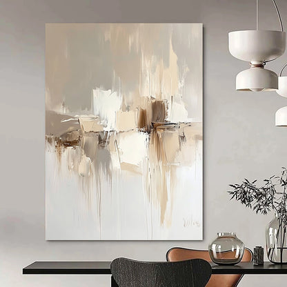 Contemporary hand-painted abstract artwork in soft neutral tones featuring a beige background and elegant fluid shapes that enhance modern interiors. DLZ0287