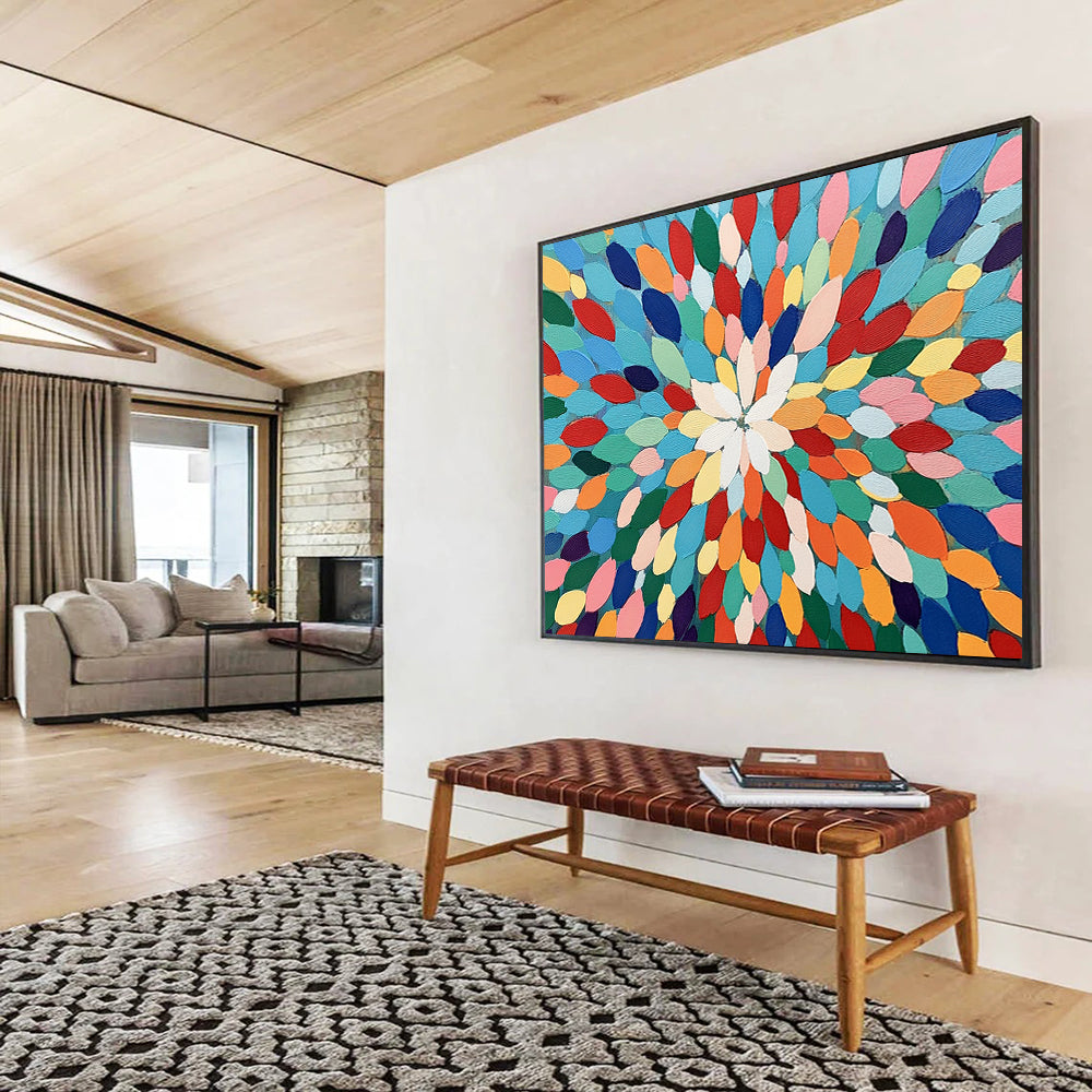 “Colorful Petal - Shaped Mandala” - Impasto Abstract Painting On Canvas HB0516