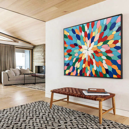 “Colorful Petal - Shaped Mandala” - Impasto Abstract Painting On Canvas HB0516