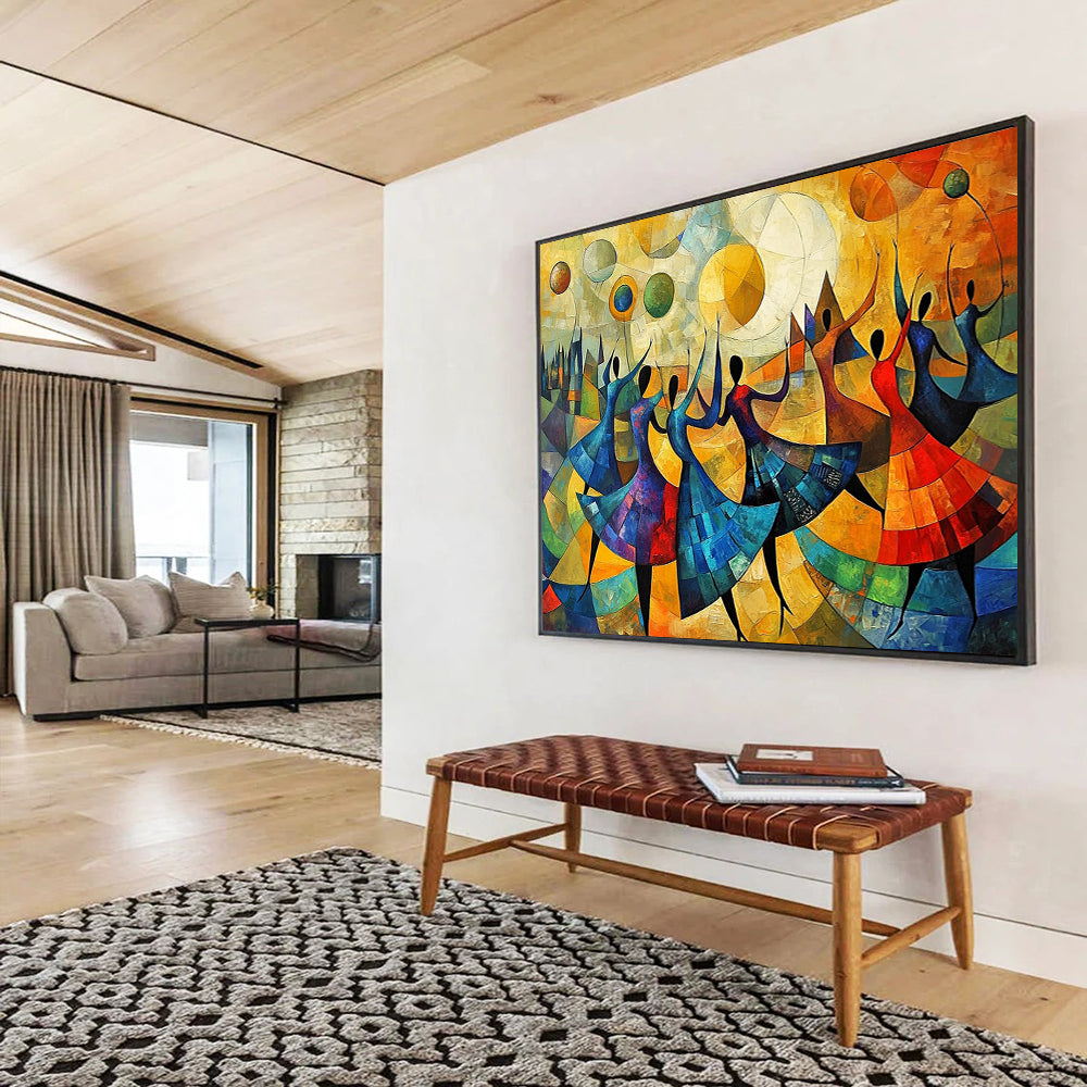 “Abstract Dancers” - Colorful, Geometric, Dancers Painting On Canvas HB0749