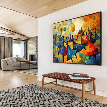 “Abstract Dancers” - Colorful, Geometric, Dancers Painting On Canvas HB0749