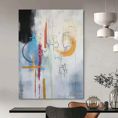 Large contemporary hand-painted abstract artwork featuring vibrant colors and dynamic shapes creating a captivating visual experience. Ideal for modern spaces. DLZ1759