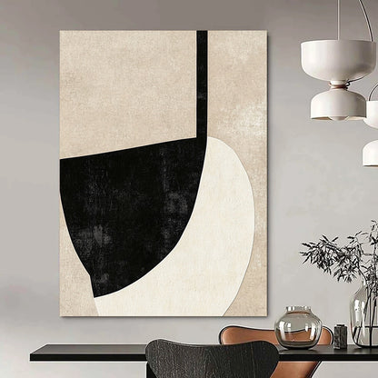 Contemporary hand-painted abstract artwork featuring bold black outlines on textured beige background ideal for minimalist wall decor. DLZ1467