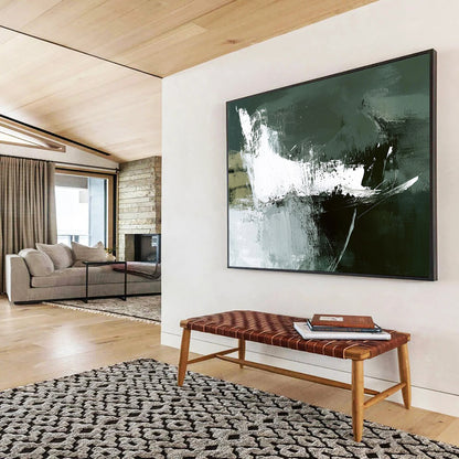 “Dark Green Abstract Strokes” - Green, White, Black with Bold Strokes - Abstract Acrylic Painting HB1349