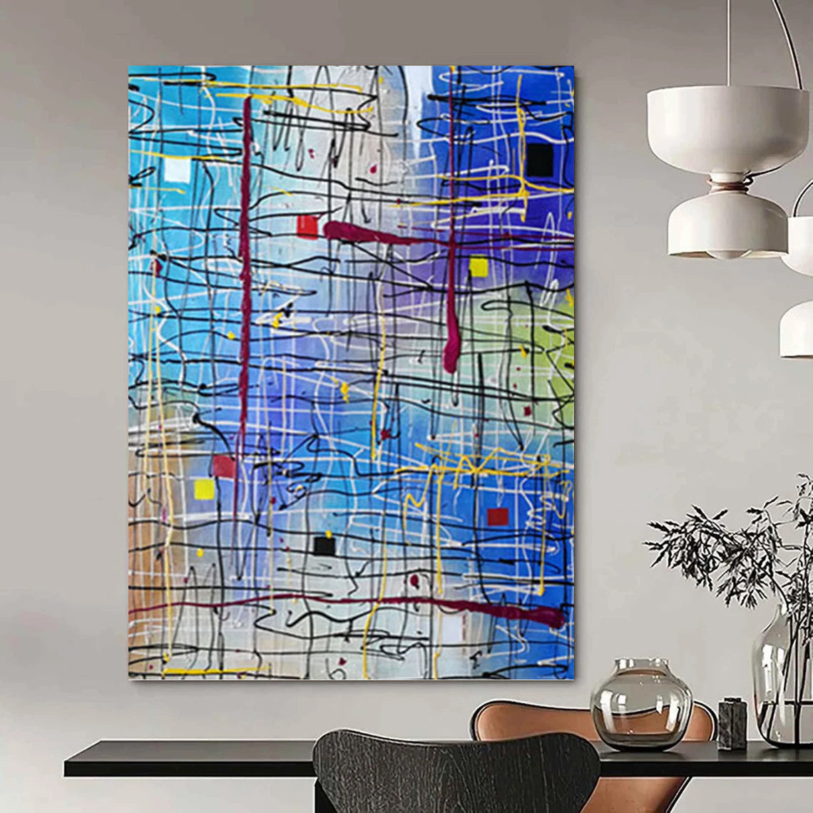 Impressive Vertical Hand - Painted Custom Abstract Canvas (with Rocky Textures) for Office and Entryway DKH1583