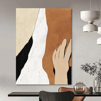 Large contemporary hand-painted abstract artwork featuring minimalistic design in beige, white, and black with textured skin tones and a peaceful aesthetic. DLZ0910