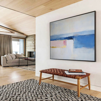 “Soft Horizon” - Blue, Pink, Gold, Minimalist Abstract Landscape Painting On Canvas HB1057