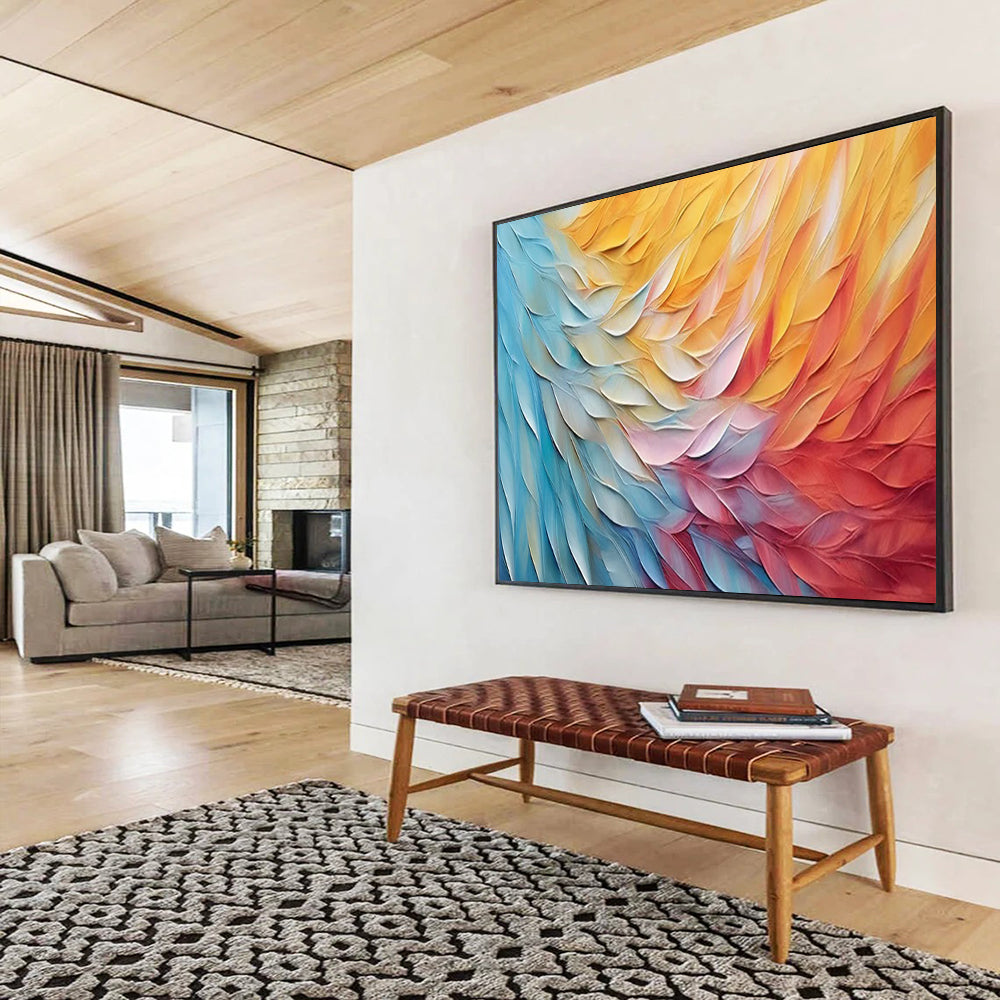 Colorful Feather - Textured Abstract - Modern Living Room Art DLZ201