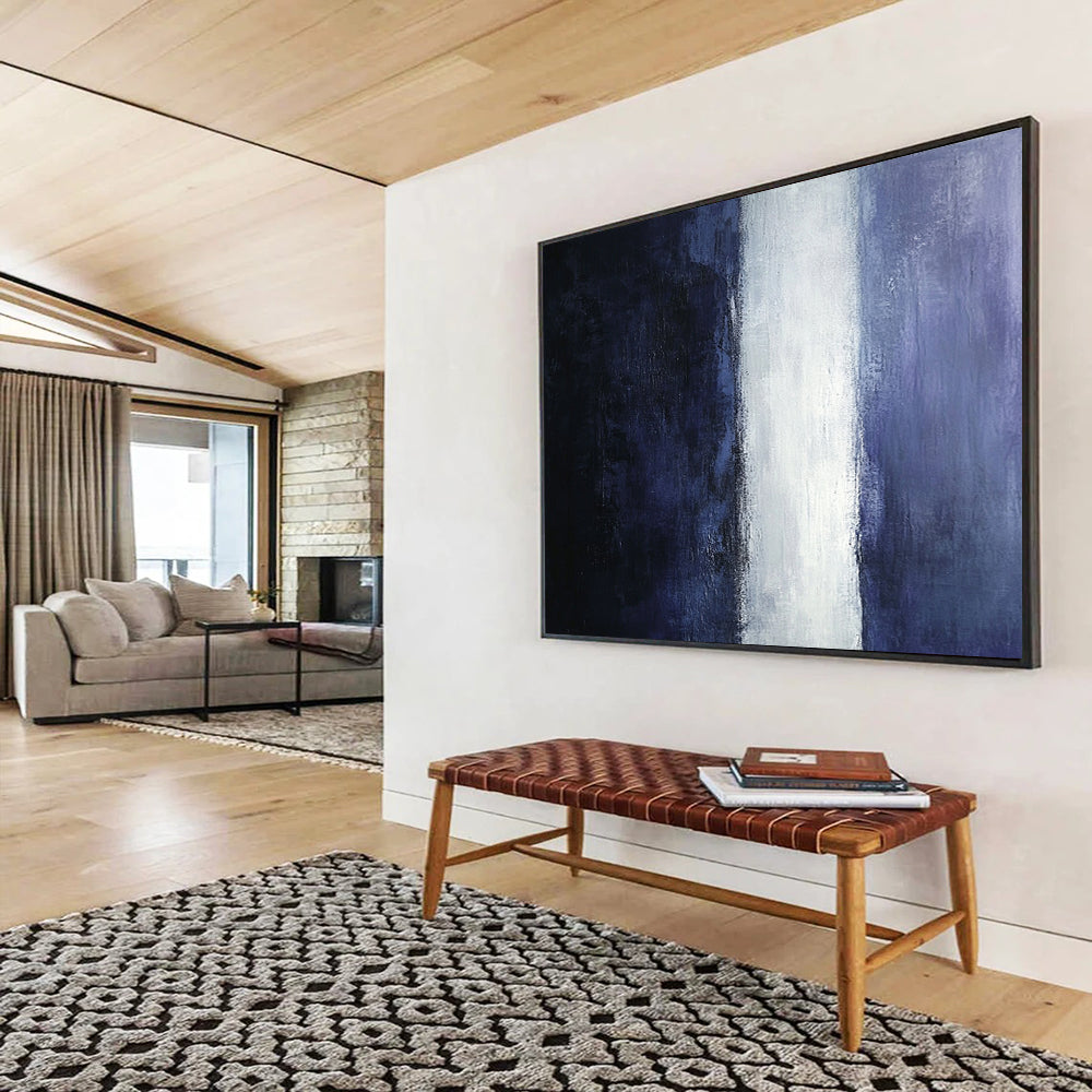 Gradient Purple, White & Navy - Color - Block Abstract Painting On Canvas HB0471
