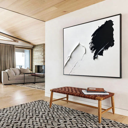 “Textured Black and White” - Black, White, Thick Textured Brushstrokes Painting On Canvas HB0960