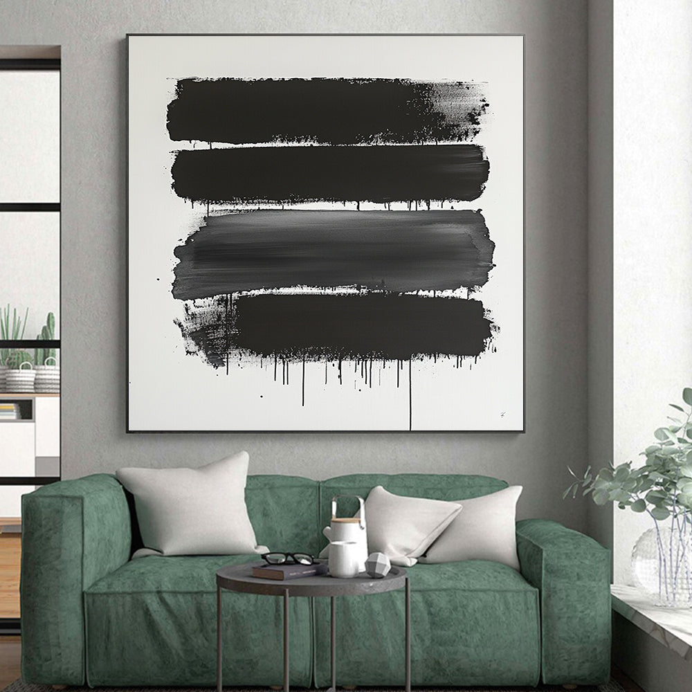 Black and Gray Dripping Stripes "Moody Flow" Painting On Canvas HB275