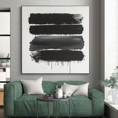 Black and Gray Dripping Stripes "Moody Flow" Painting On Canvas HB275