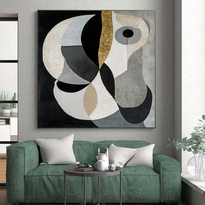 Black, Gray, Beige & Gold Geometric Shapes - “Gilded Modern Geometry” Painting On Canvas HB211
