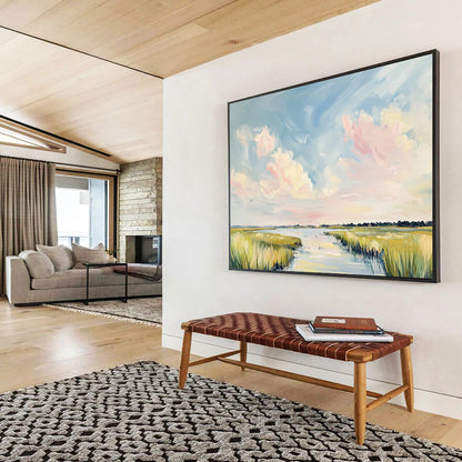 Pastel Sky Over Marshland - Soft Impressionistic Landscape Painting On Canvas HB0440