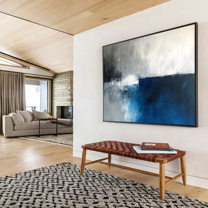 “Gray - Blue Abstract Horizon” - Gray, Blue, White, Horizon Line Painting On Canvas HB0839