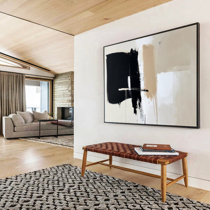 “Black Beige White Minimalist Strokes” - Black, beige, white; Minimalist abstract with bold brushstrokes HB1287