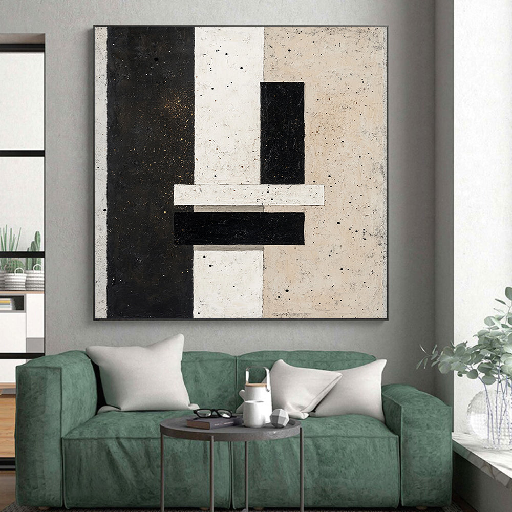 Black, White, Beige with Speckled Patterns "Starry Structure" Abstract Painting On Canvas HB014