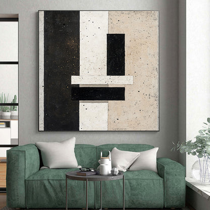 Black, White, Beige with Speckled Patterns "Starry Structure" Abstract Painting On Canvas HB014