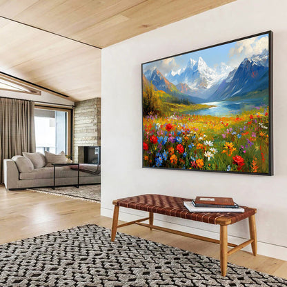 “Alpine Flower Meadow” - Colorful, Mountainous Landscape Painting On Canvas HB0689